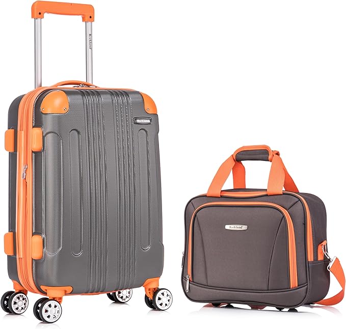 Rockland London Hardside 2 Piece Spinner Wheel Luggage Set, Carry-On 20" and Tote 14", Charcoal