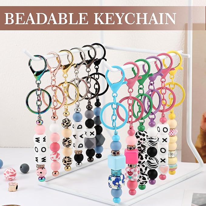 Tondiamo 24 Pcs Beadable Keychain Bars Bulk Beads for Keychain Making Kit Gifts for Women Men DIY Crafts(Multicolor)