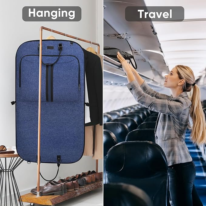 BALEINE Travel Garment Bag, Travel Suit Bag for Men, Water Resistant Carry on Garment Bag for Hanging Clothes, Garment Duffel Bag for Travel Business (Blue)