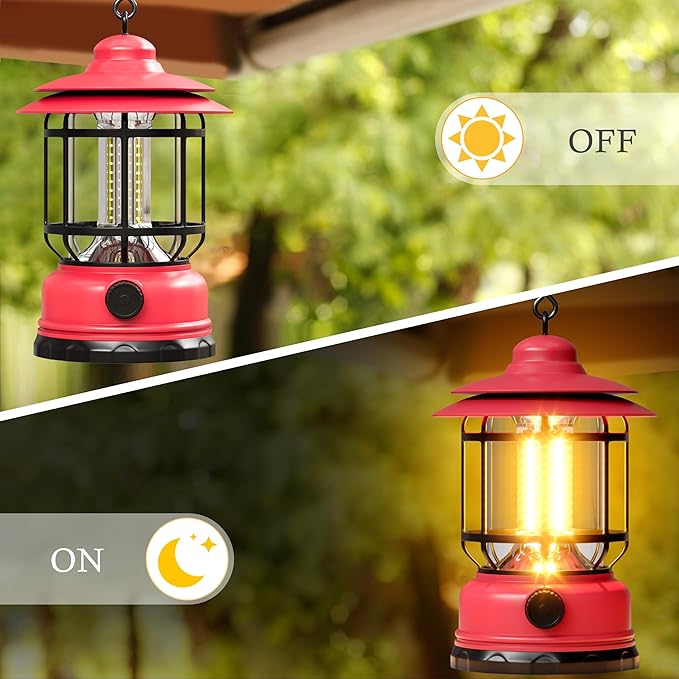 Retor Camping Lanterns LED Step-Less Dimming Retro-Style Battery Powered USB Rechargeable Flashlights Survival Kits Portable Ambient Lighting Emergency Outages Hiking Light(Pink 1 Pack)