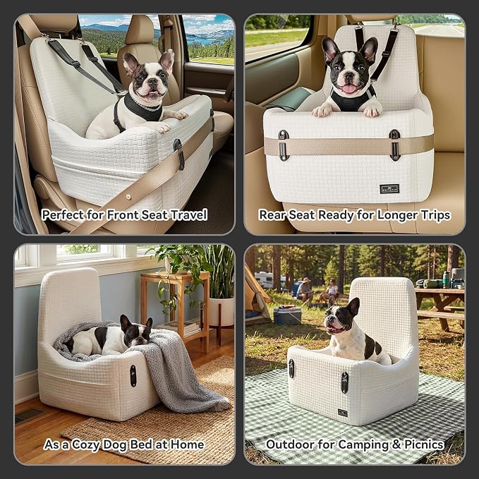 PETSFIT Dog Booster Car Seat for Small/Medium Dogs Up to 35 lbs – Patented Safety System, 5" Memory Foam Pet Car Seat, Fully Detachable and Washable Cover, Front/Back Seat Travel Booster (Beige)
