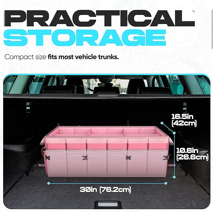 FORTEM Trunk Organizer with Cooler For SUV Car Trunk, Foldable Storage, Car Accessories for Women Men, Collapsible Bag, 600D Oxford, Non Slip Bottom, Straps, Soft Cover (105L)