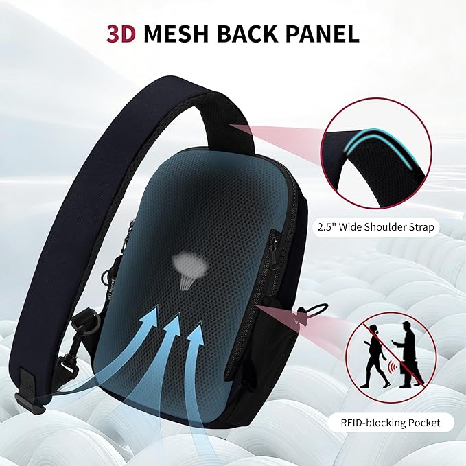 ECOHUB Sling Bag for Women Men Anti Theft Crossbody Bags Travel Purses Anti Theft Crossbody Hiking Backpacking Packs, Black