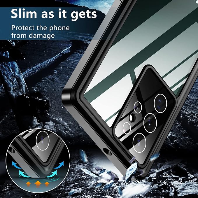 SPIDERCASE Designed for Samsung Galaxy S22 Ultra Case, Waterproof Built-in Screen Protector Full Protection Heavy Duty Shockproof Case, Blue/Clear