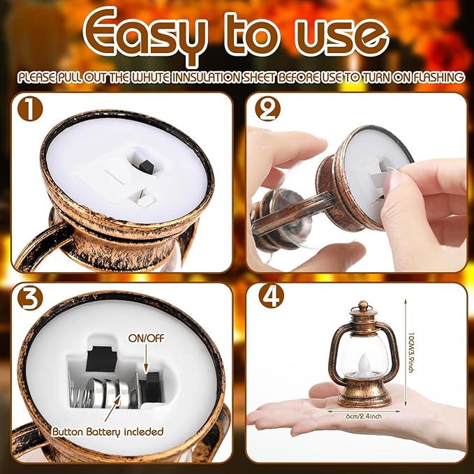 Ferraycle 48 Pcs Mini Lantern Decor 4 Inch Western Lantern Table Centerpiece Small Vintage Camping Hanging Lamp Ornaments Bulk for Cowboy Cowgirl Wedding Halloween Christmas (4 Inch,Retro Gold)