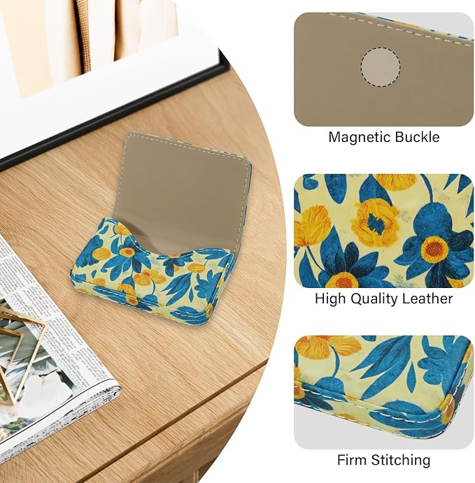 Business Card Holder，PU Leather Business Card Case Color Printing Pattern Card Holder Wallet，Pockets Magnetic Credit Card Holders for Men and Women - Pink Flowers