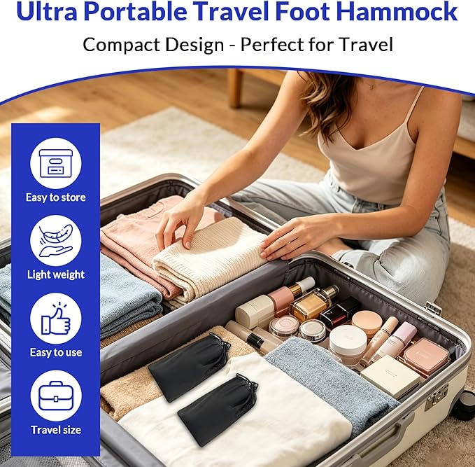 2 Pack Airplane Travel Footrest Hammock - Adjustable Strap Portable Leg Rest Plane Travel Essentials for Long Flights Compact Foot Hanger for Airplane Train Office