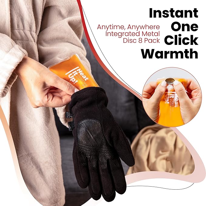 Reusable Hand Warmers – Heat It Up 8 Instant Reusable Heat Packs for Hot Compress & Pain Relief – Pocket Size Reusable Heat Pack Set with Fabric Bag for Travel