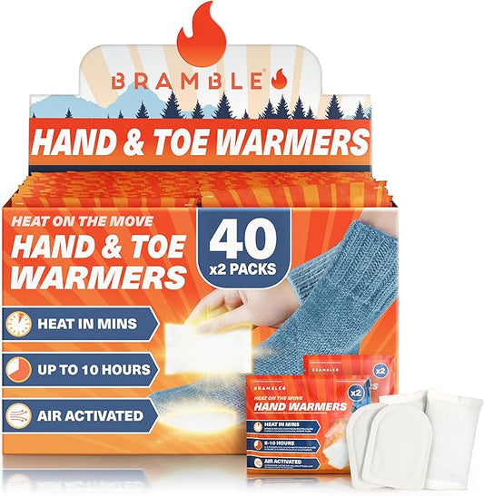 BRAMBLE Hand Warmers & Foot Warmers - Long-Lasting Heat Packs (8h) for Outdoor Activities, Sports, and Cold Weather