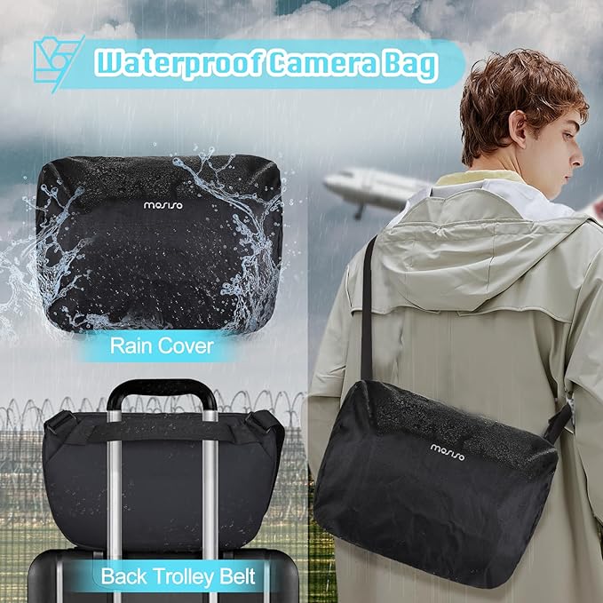 MOSISO Camera Sling Bag, Crossbody Camera Bag for Photographers, Waterproof Camera Shoulder Bags for DSLR/SLR/Mirrorless Cameras, Multifunction Padded Camera Bag with Tripod Holder&Rain Cover, Black