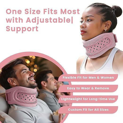 Neck Brace for Neck Pain and Support, Neck Support for Pain Breathable Cervicorrect Brace Adjustable Soft Silicone Foam, Cervical Collar for Sleeping, Relieving Spinal Pressure (Pink)