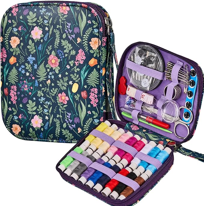 Bobode Travel Floral Basic Sewing Kit for Adults | Printing Tulips Pattern Sewing Kit with Sewing Thread,Professional Sewing Supplies for Beginners,Emergency,Arts Craft DIY