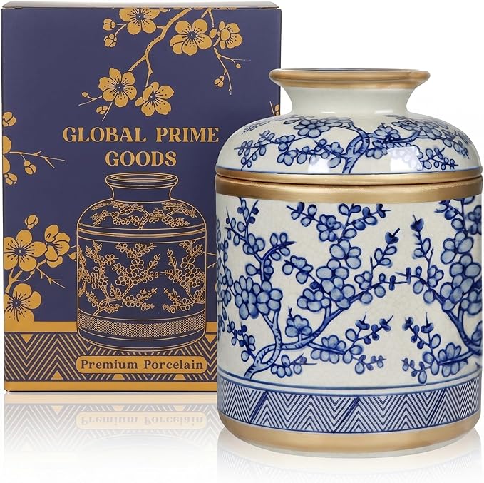 Tissue Vessel Round Ceramic with Lid - Handmade Blue and White Chinoiserie Ceramic Tissue Holder for Bathroom – Chinoiserie Decor Accent for Living Room, Bedroom, Office - Blue and White Porcelain