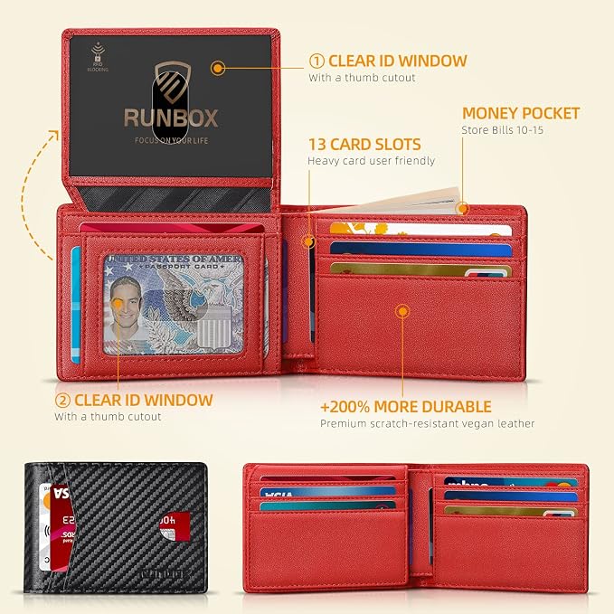 RUNBOX Wallet for Men -Slim Rfid Leather Mens Bifold Novelty Wallets 2 ID Window With Gift Box Men's Accessories | Slim