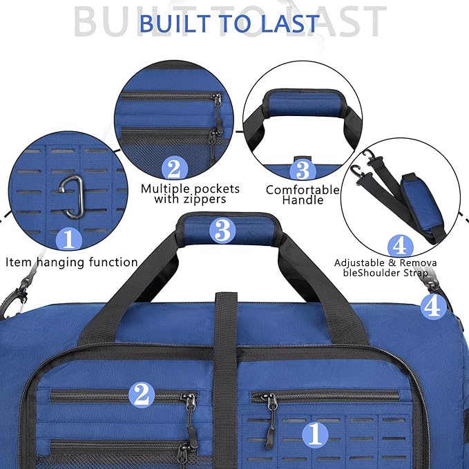Foldable Travel Duffle Bag,Duffle Bag with Shoes Compartment and Adjustable Strap,Large Packable Travel Bags for Men Women,Waterproof Duffel Bag
