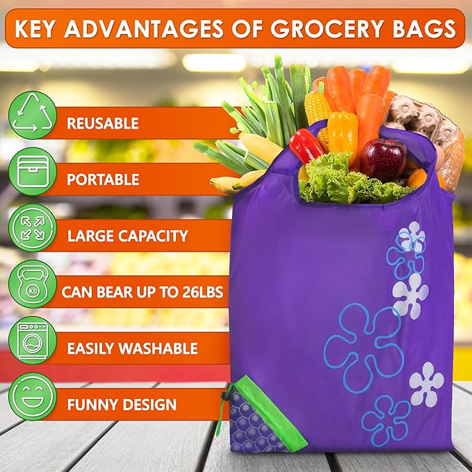 5 PCs Fruit Micro Tote Bag – Reusable Grocery Bags Foldable with 15"x15" Capacity Size, Washable Build for Wear Resistance and Long Service Life – Handy Choice for Market Trips and Daily Carrying