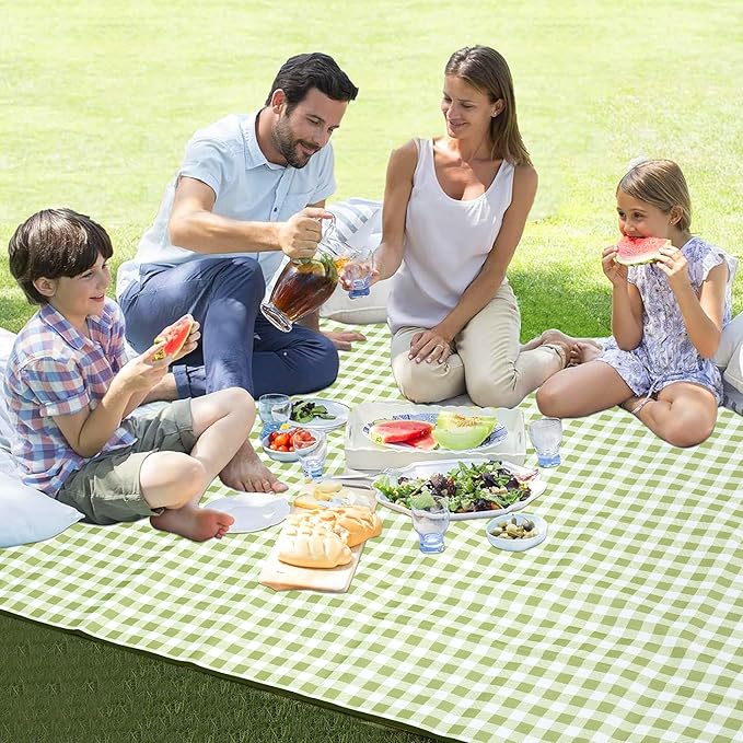 HX&OD Picnic Blanket Outdoor Extra Large Picnic Mat 80"X60" Camping Blanket Beach Blanket Foldable Waterproof Sand Mat Hiking Travel Family Concerts(Green)