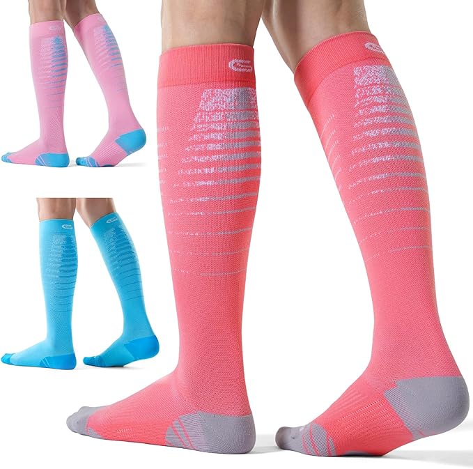 CS CELERSPORT 3 Pairs Compression Socks for Men and Women 20-30 mmHg Running Support Socks