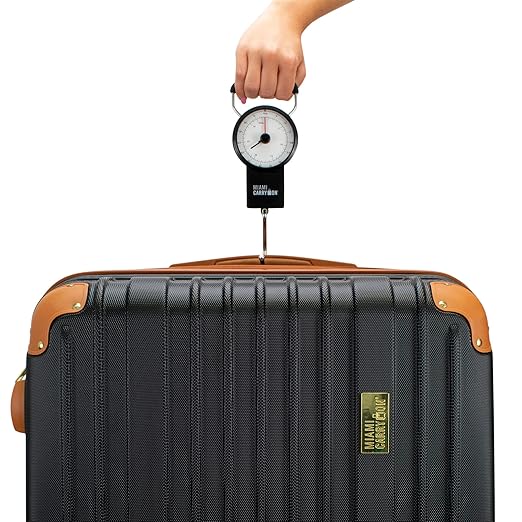 Mechanical Luggage Scale with Tape Measure, Up to 75 Pounds (Orange) - Lift Slowly