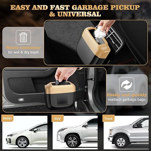 Car Trash Can with Lid，Built-in Storage Garbage Bag，Leakproof Vehicle Trash，Car Accessories for Interior,Mini Garbage Bin for Automotive, Home, Office, Kitchen, Bedroom，with 30pcs Trash Bags