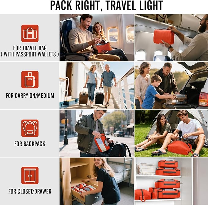 Veken 10 Set Packing Cubes for Travel Essentials,Anti-Wrinkle Buckled Suitcase Organizer for Shoe & Toiletry Bag,Carry On Luggage Bag for Airplane & College Dorm Room Accessories,Women Men Gifts