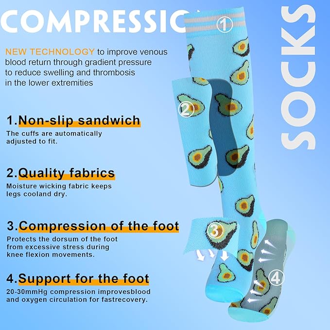 cerpite Compression Socks for Women & Men 6 Pairs Knee High Compression Socks 20-30 mmhg Best for Running,Nurse,Travel