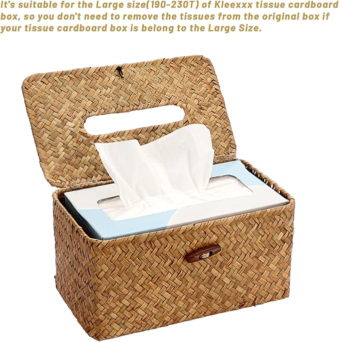 Sumnacon Tissue Box Cover Large Rectangle Tissue Box Seagrass Tissue Box Holder Woven Tissue Holder Decorative Tissue Cover for Bathroom Tissue Box Cover Rectangular for Home Office Table Coffee