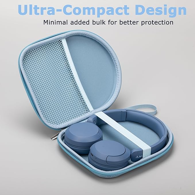 Ginsco Case Compatible with Sony WH-CH520 Wireless Headphones Bluetooth On-Ear Headset with Microphone, with JBL Tune 510BT/520BT/500BT Ultra-Slim Hard Shell Case for On Ear Headphones (Light Blue)