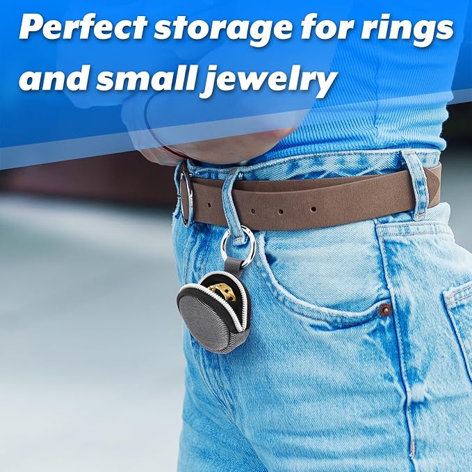 Homakover Portable Ring Organizer Case with Keychain, Traveling Ring Holder Storage Bag, Anti-Lost Keychain Container for Rings, Jewelry (1, Grey)