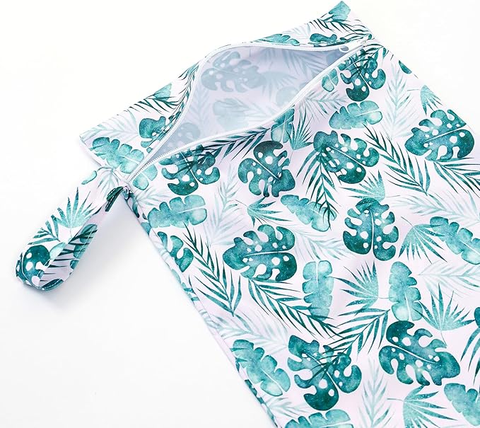 2 Pcs Wet Bags Waterproof Reusable Zippered Pocket Cloth Diaper Bag for Travel Beach Pool Swim, Baby Diapers,Gym Yoga Wet Clothes,Swimsuit,water wipes (Sea grass)