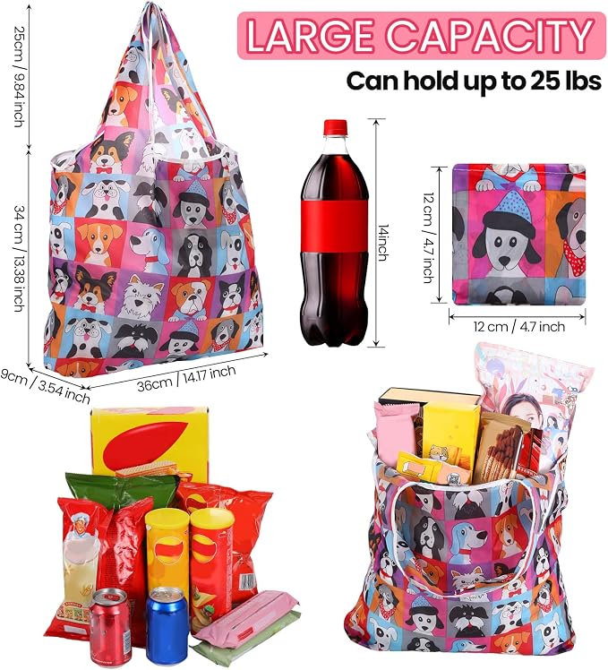 Weewooday 18 Pieces Foldable Reusable Shopping Bags Machine Washable Grocery Bags Waterproof
