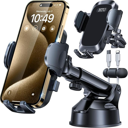 2026 Ultimate Best【True Military-Grade & Safety Cert】Car Phone Holder【Upgraded 360 Rotation & 100+LBS Strongest Suction】5-in-1 Truck Windshield Dashboard Vent Mount Stand for iPhone Android,Deep Black