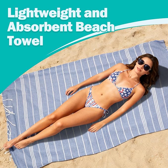 YSYJ Turkish Beach Towel 36 Pack Extra Large Beach Towels 36"x71" Soft Turkish Towel Bulk Sand Free Quick Dry Bath Towels Blanket for Adult Navy