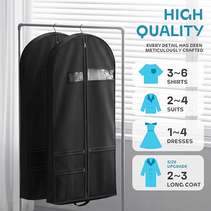 Lazebox 54" Travel Garment Bag with Accessories Zipper Pocket, Heavy Duty Suit Bag for Suits, Tuxedos, Dresses, Coats, Black, 1 pack