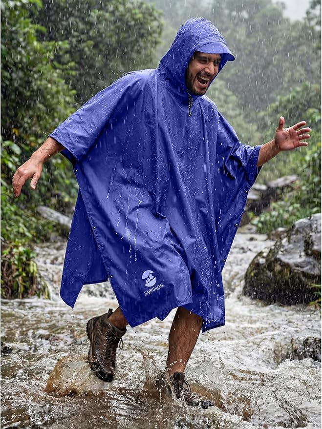 SaphiRose Hooded Rain Poncho Waterproof Raincoat Jacket for Men Women Adults