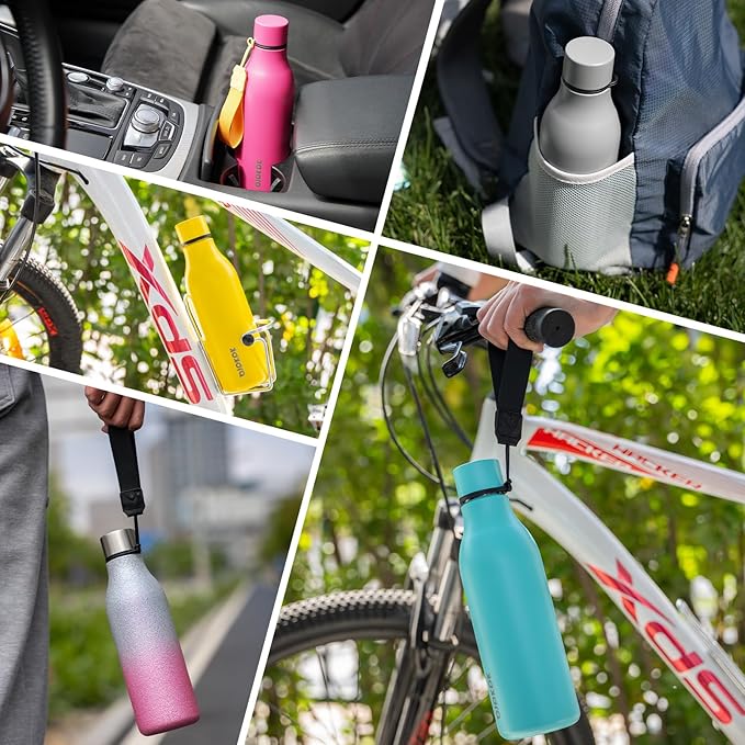 BJPKPK Insulated Water Bottles, 25 oz Stainless Steel Metal Water Bottle with Strap, BPA Free Leak Proof Jugs, Mugs, Flasks, Reusable Thermal Flasks for Sports & Travel, Blue Black