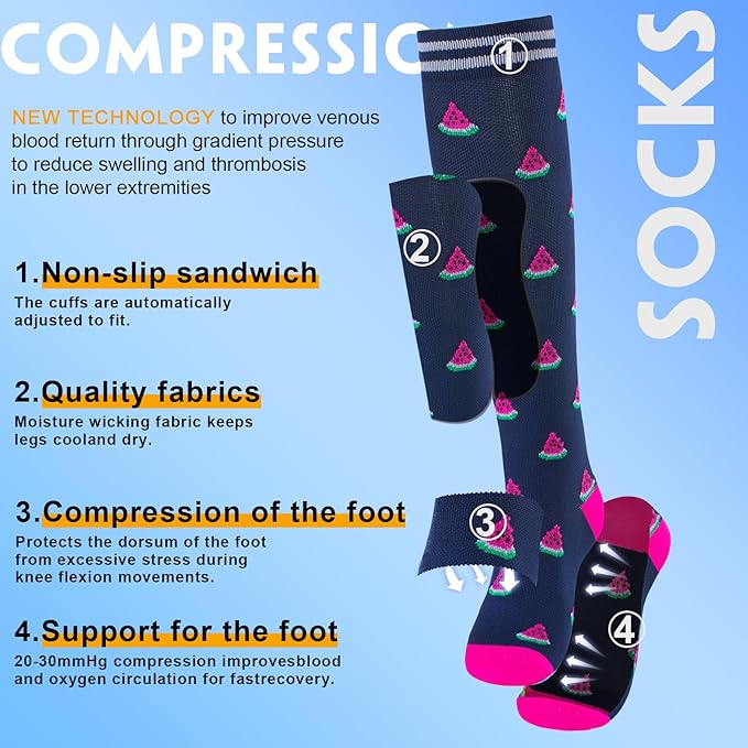 cerpite Compression Socks for Women & Men 6 Pairs Knee High Compression Socks 20-30 mmhg Best for Running,Nurse,Travel