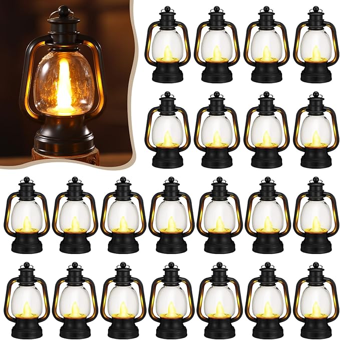 Ferraycle 24 Pcs Mini Lantern Decor 6 Inch Western Lantern Table Centerpiece Small Vintage Camping Hanging Lamp Ornaments Bulk for Cowboy Cowgirl Wedding Halloween Christmas