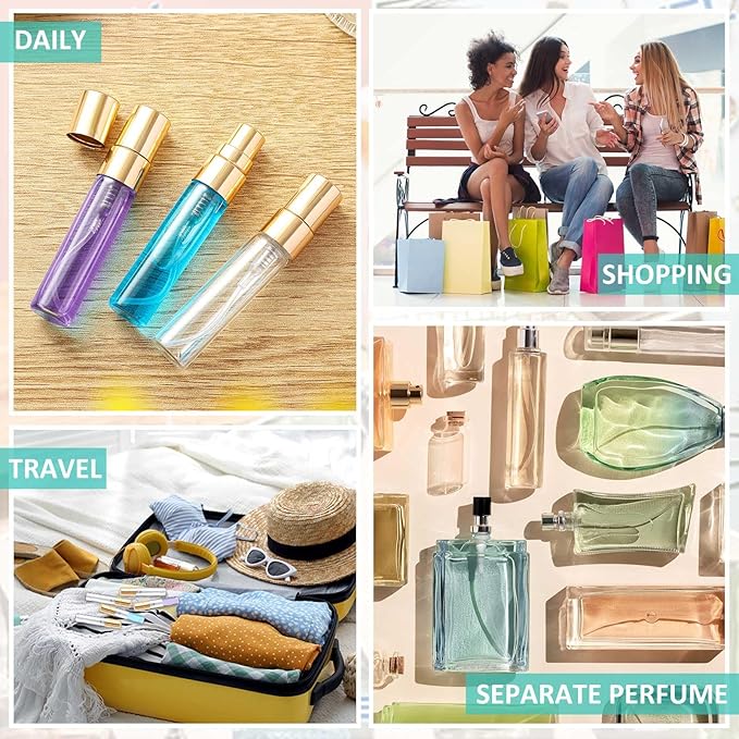 Zhehao 1 Pcs Mini Spray Bottles Clear Glass Perfume Bottles Refillable Fine Mist Perfume Atomizer Portable Empty Sample Containers for Cleaning, Essential Oils, Travel (Gold Cap,5 ml)