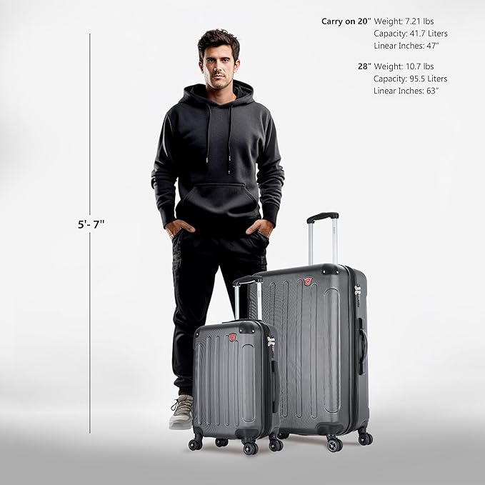 DUKAP INTELY Hardside Luggage Set with Spinner Wheel | Spacious Traveling Suitcase, Travel Suitcases with TSA Lock and Ergonomic GEL Handle | 2 Piece Set (20"/28") | Grey