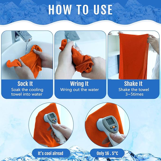 Hosuly 6 Pack Cooling Towels 40" x 12" Sport Towels, Cooling Rag for Neck and Face Ice Breathable Chilly Portable Neck Wraps for Yoga(Orange)