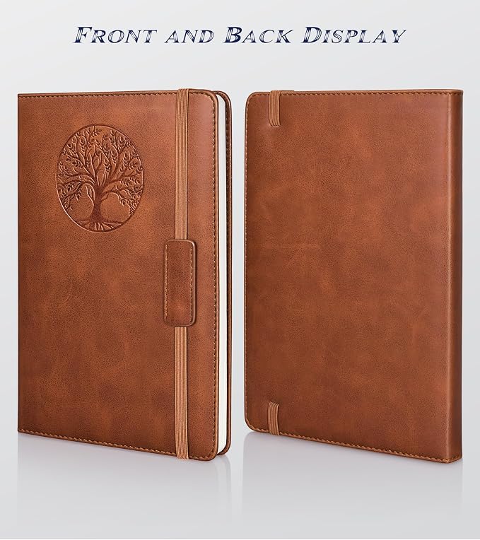 Biuwory Dotted Journal Notebook for Women Men, 140 Pages Hardcover Dot Grid Notebooks for Work, School & Travel, Leather Journals for Writing, Bullet Journaling 5.7"×8.3" (Brown)