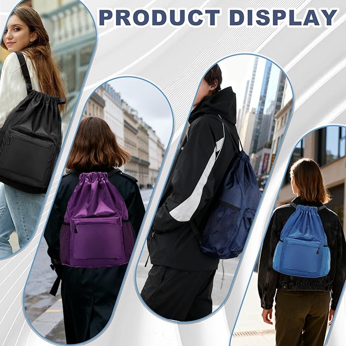 Tygelluis Drawstring Backpack, Waterproof Gym Bag with Water Bottle Pocket for Women Men, Pull String Sport Bag for Swim, Soccer and Basketball, Royal Blue
