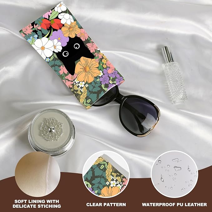 Anikathy 2Pcs Sunglass Eyeglass Glasses Case Soft PU Leather with Cleaning Cloth Cute Glasses Pouch Bag for Men Women Girs