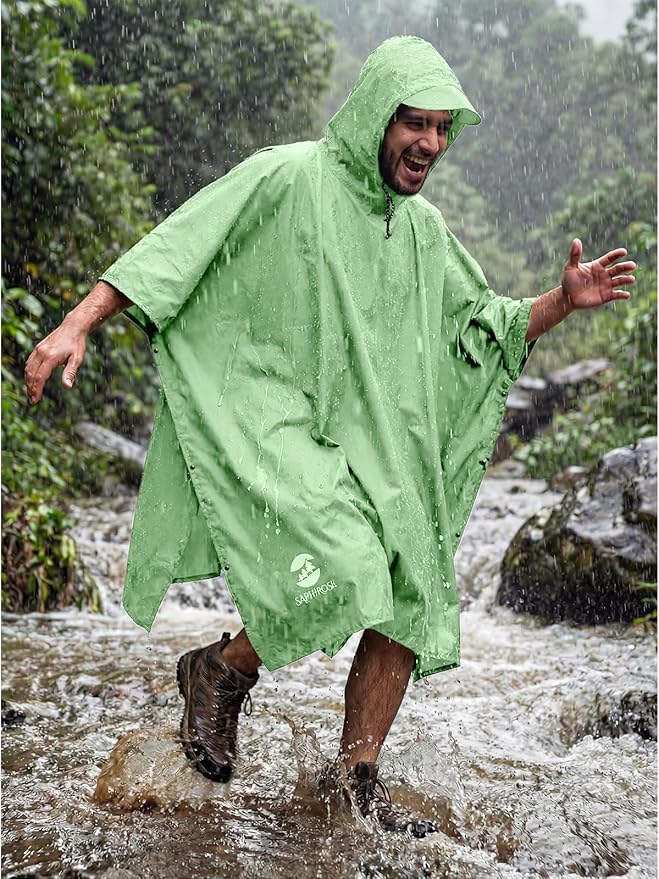 SaphiRose Hooded Rain Poncho Waterproof Raincoat Jacket for Men Women Adults
