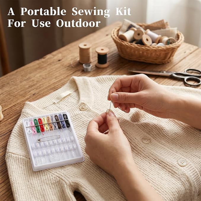 4 Pack Mini Sewing Kit Travel Size, Prethreaded Sewing Kits, Portable Needle and Thread Set with Pin Button for Travel, Home, Dorm, Hotel