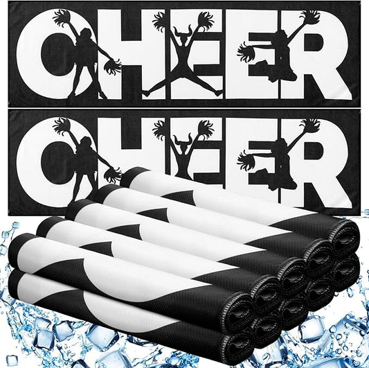 12 Pcs Cheerleader Cooling Towel Cheer Gifts Bulk for Team Cheer Sports Gifts with Bags 40" x 12" Breathable Chilly Microfiber Cooling Towel for Yoga Sport Gym Party Favor (Black)