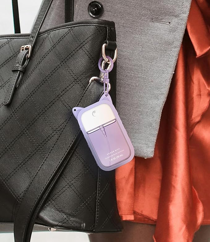 Sonnorel 1pcs Silicone Case Fit for Touchland Hand Sanitizer Spray (Fit for 30 mL Ver), with 2 Keychain Cute Cat Ear Paw (Light Purple)