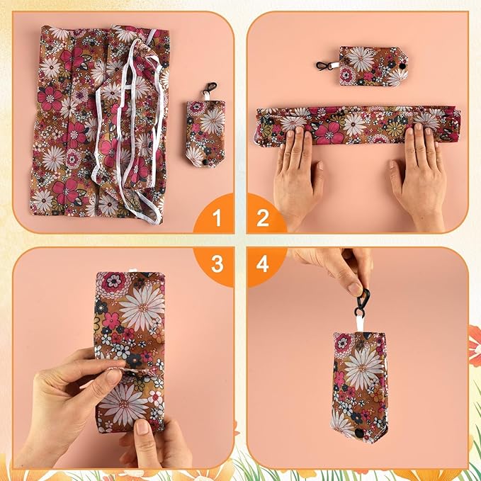 MIAHART Reusable Grocery Bags Foldable Groceries Shopping Bags Foldable Cute Tote Bags Fashion Bags Waterproof Nylon Grocery Bags (Flower Style)