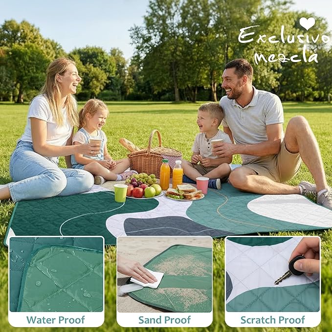 Exclusivo Mezcla Extra Large Waterproof Picnic Blankets 3 Layer, Sandproof and Foldable Outdoor Blanket for Beach Camping, Park and Travel